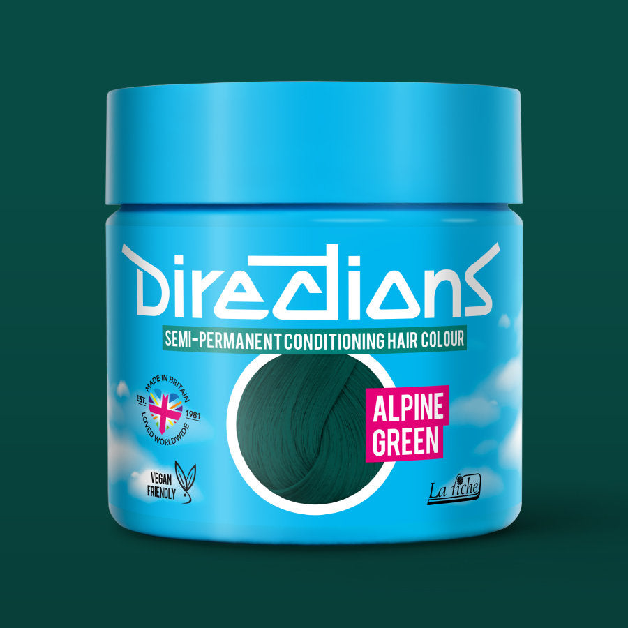 La Riche Directions Alpine Green pottle containing 100ml of semi-permanent hair colour