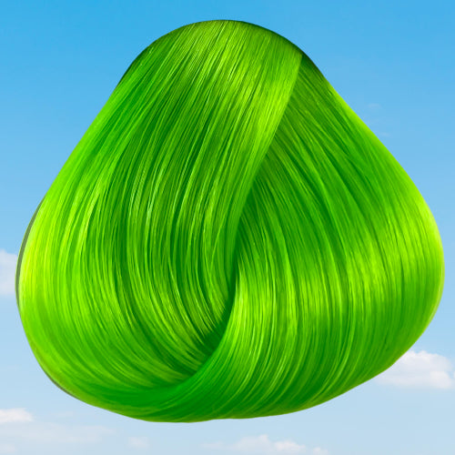 La Riche Directions simulation of Fluorescent Green hair colour on a level 10 swatch