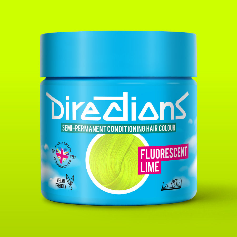 La Riche Directions Fluorescent Lime pottle containing 100ml of semi-permanent hair colour