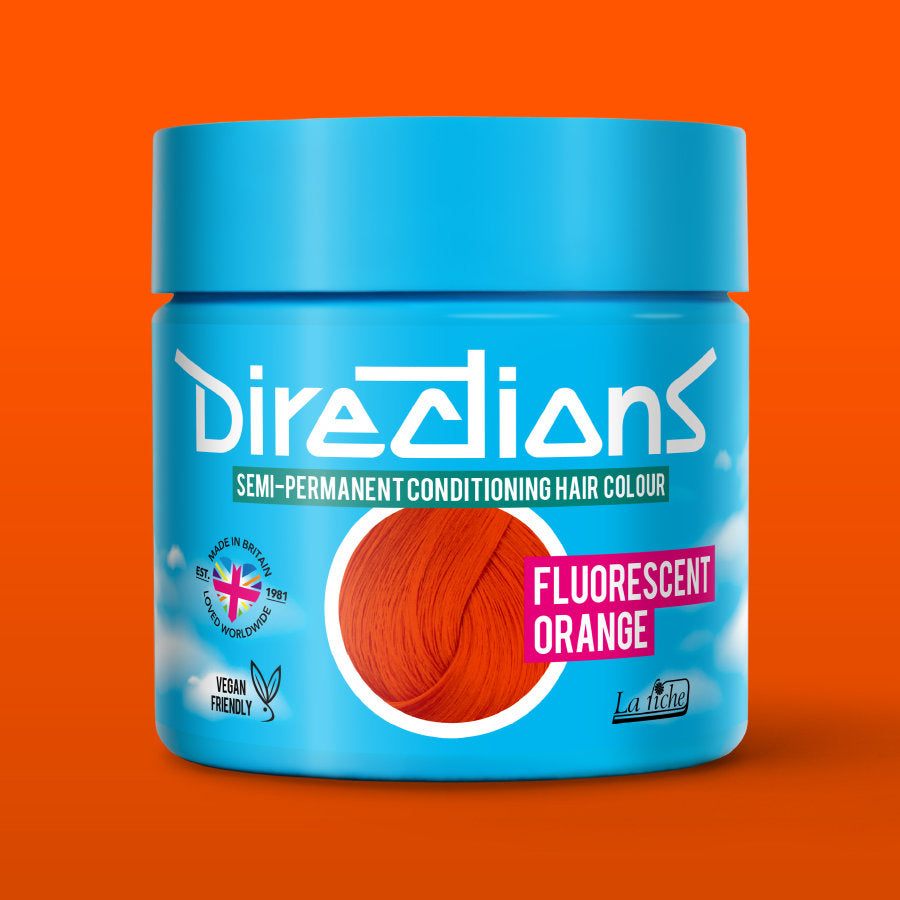 La Riche Directions Fluorescent Orange pottle containing 100ml of semi-permanent hair colour