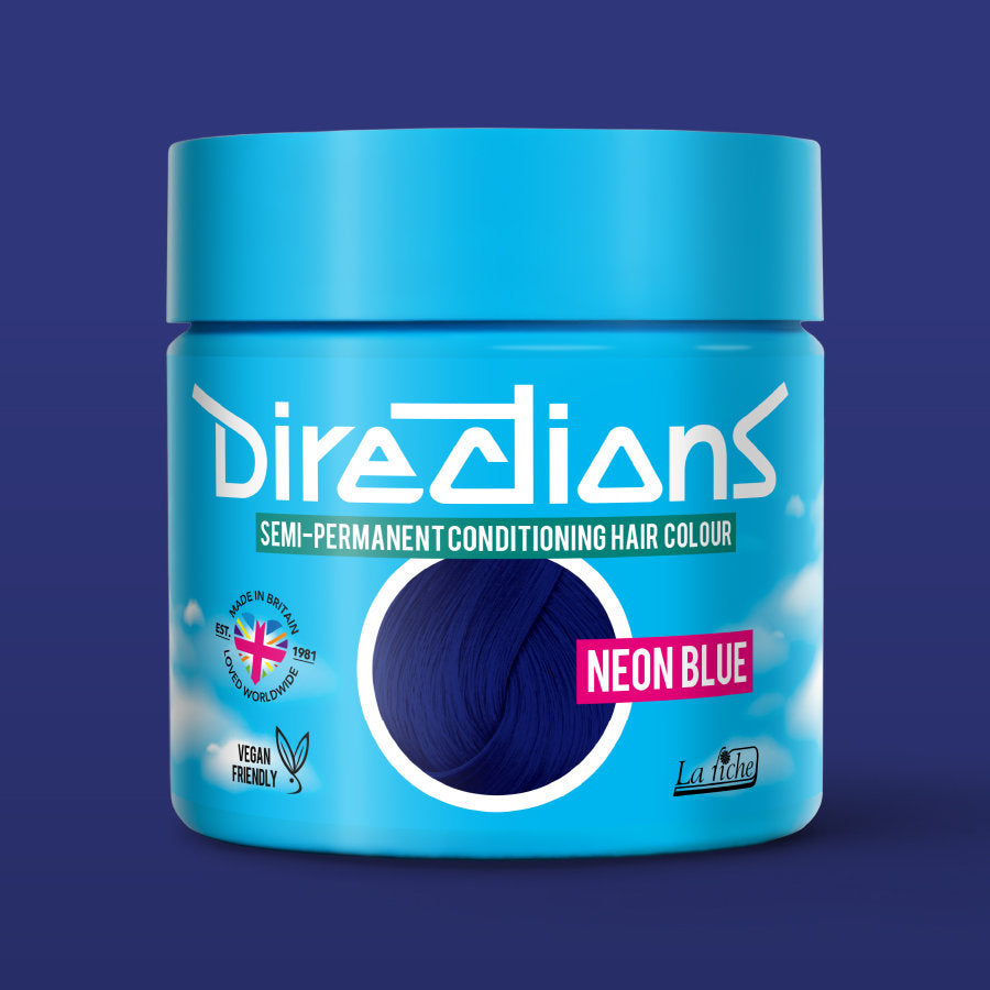 La Riche Directions Neon Blue pottle containing 100ml of semi-permanent hair colour