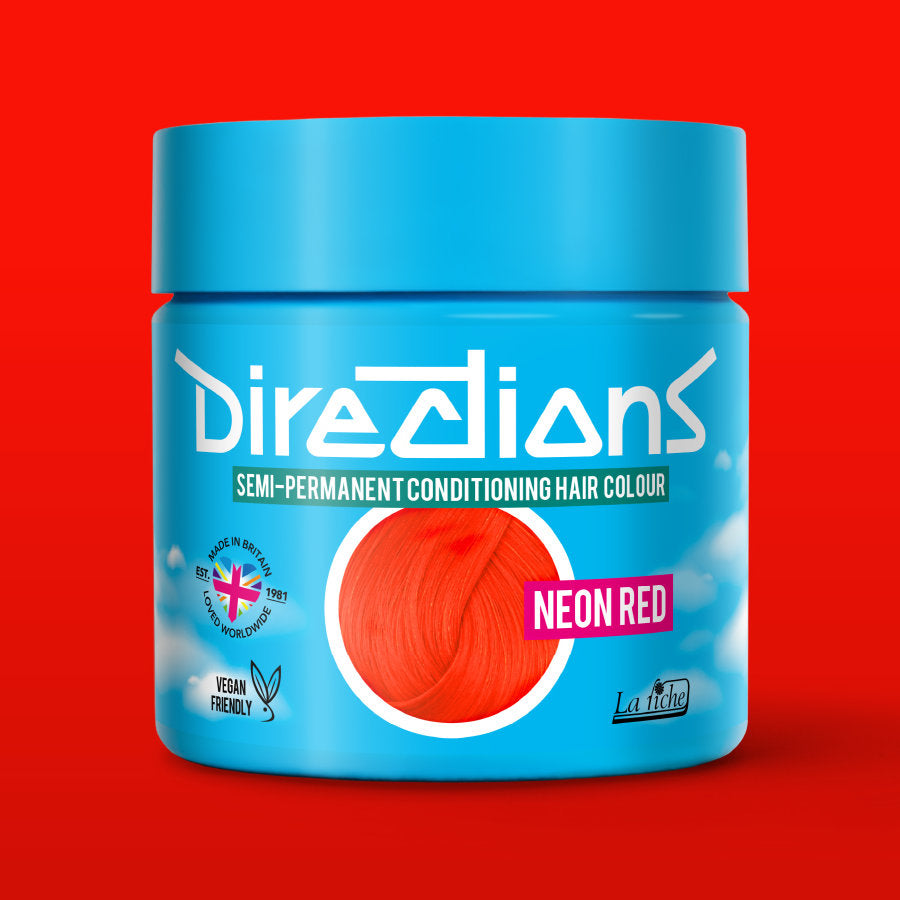 La Riche Directions Neon Red pottle containing 100ml of semi-permanent hair colour