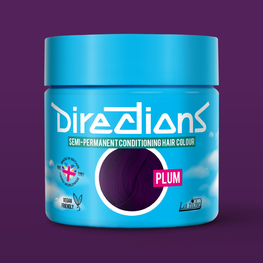 La Riche Directions Plum pottle containing 100ml of semi-permanent hair colour