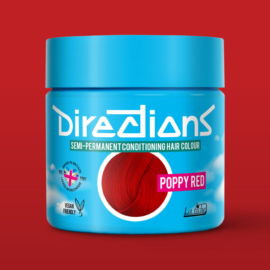 La Riche Directions Poppy Red pottle containing 100ml of semi-permanent hair colour