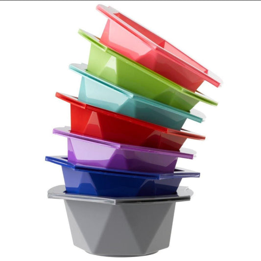 La Riche Directions mixing bowls in 7 colours stacked. Features a non-slip rubber base to help it stay steady as you colour.