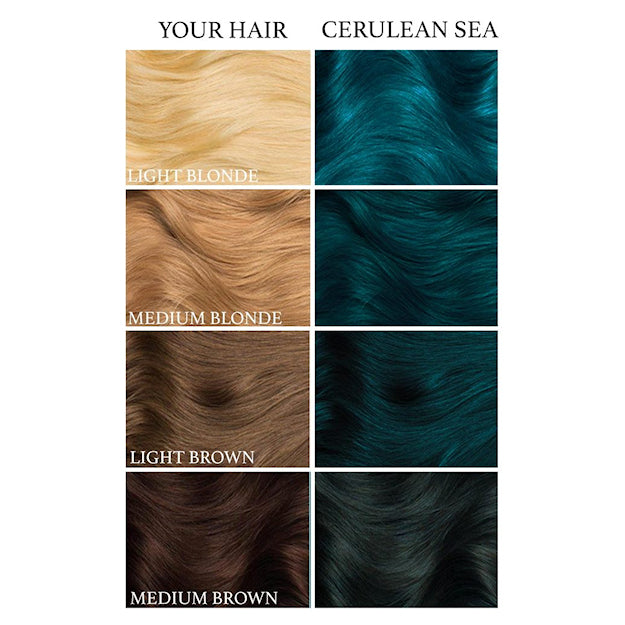 Lunar Tides Cerulean Sea hair colour before and after swatch