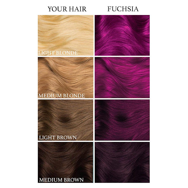 Lunar Tides Fuchsia hair colour before and after swatch