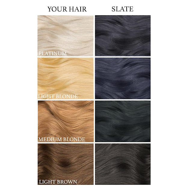 Lunar Tides Slate Grey dye hair colour before and after swatch