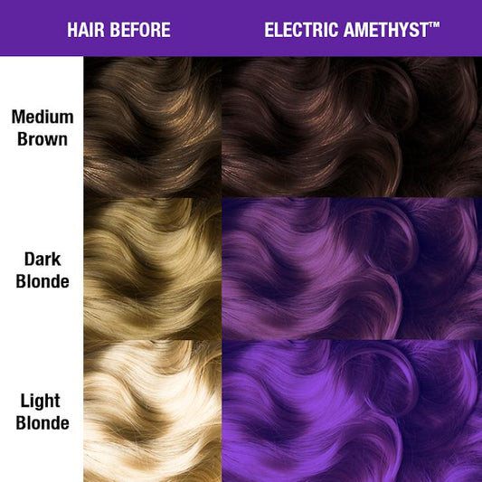 Manic Panic Classic Electric Amethyst dye hair colour before and after shade sheet