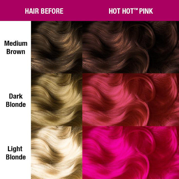 Manic Panic Classic Hot Hot Pink dye hair colour before and after shade sheet