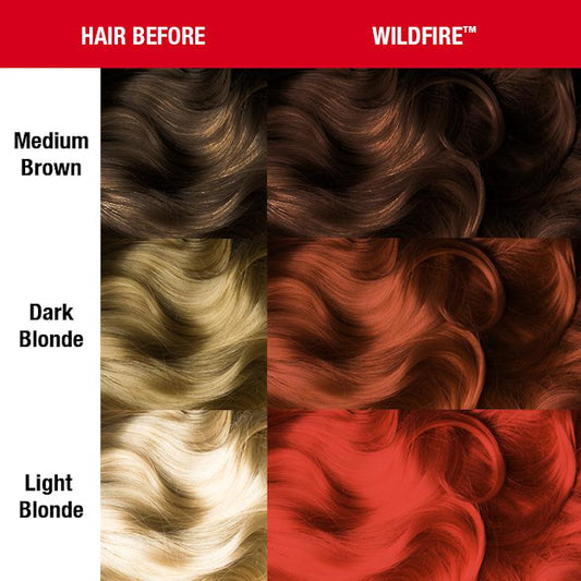 Manic Panic Classic Wildfire dye hair colour before and after shade sheet