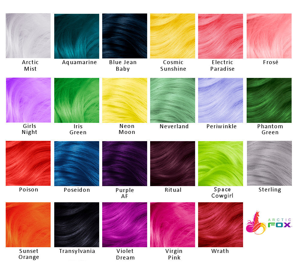 Arctic Fox Hair dye hair colour Colour Chart