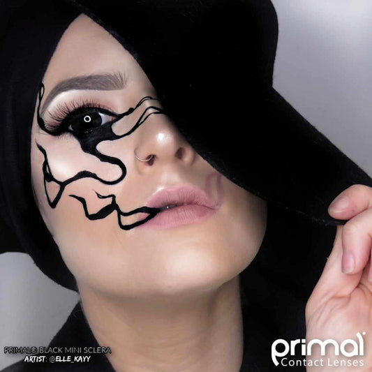 Primal Mini Sclera Black contact lenses 15.2mm worn