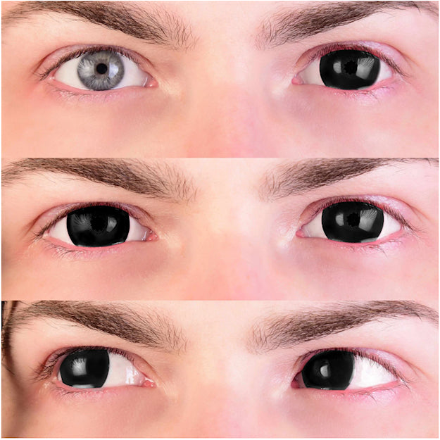 Primal Mini Sclera Black contact lenses 15.2mm before and after