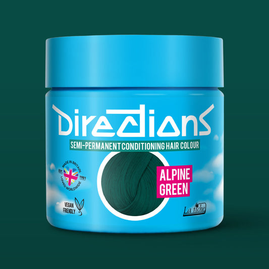 La Riche Directions Alpine Green pottle containing 100ml of semi-permanent hair colour