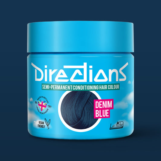 La Riche Directions Denim Blue pottle containing 100ml of semi-permanent hair colour