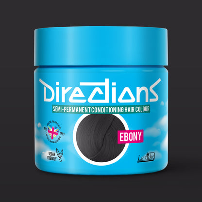La Riche Directions Ebony pottle containing 100ml of semi-permanent hair colour