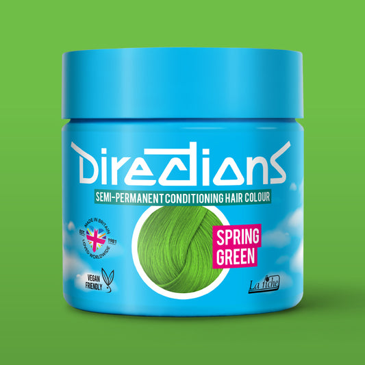 La Riche Directions Spring Green pottle containing 100ml of semi-permanent hair colour