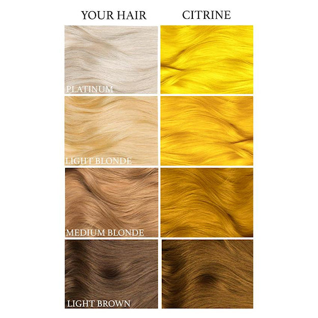Lunar Tides Citrine Yellow dye hair colour before and after swatch