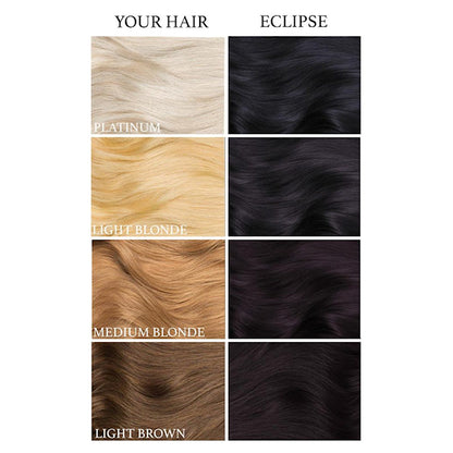 Lunar Tides Eclipse Black dye hair colour before and after swatch