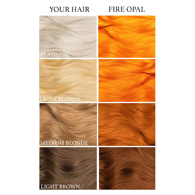 Lunar Tides Fire Opal dye hair colour before and after swatch