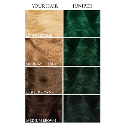 Lunar Tides Juniper Green dye hair colour before and after swatch