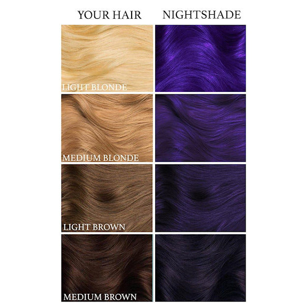 Lunar Tides Nightshade dye hair colour before and after swatch