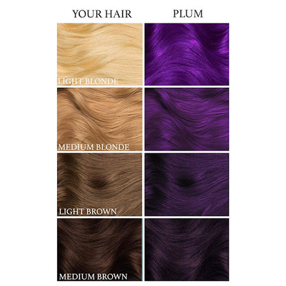Lunar Tides Plum Purple dye hair colour before and after swatch