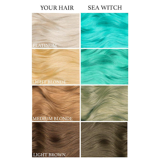 Lunar Tides Sea Witch dye hair colour before and after swatch