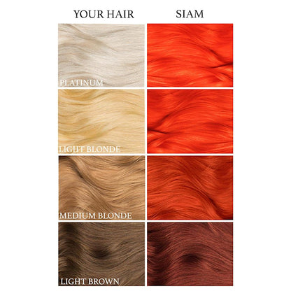 Lunar Tides Siam Orange dye hair colour before and after swatch