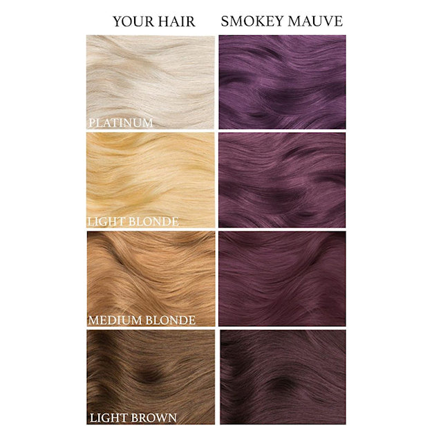 Lunar Tides Smokey Mauve dye hair colour before and after swatch