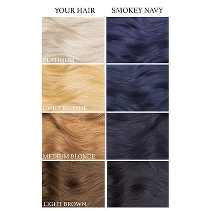 Lunar Tides Smokey Navy dye hair colour before and after swatch