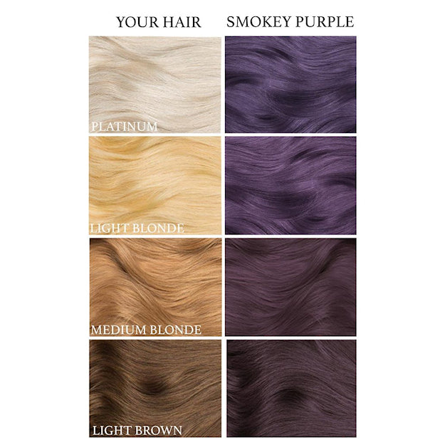 Lunar Tides Smokey Purple dye hair colour before and after swatch