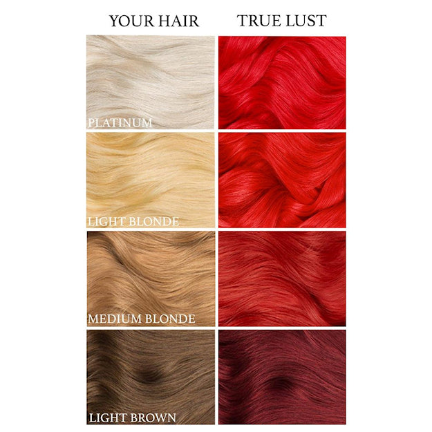 Lunar Tides True Lust dye hair colour before and after swatch