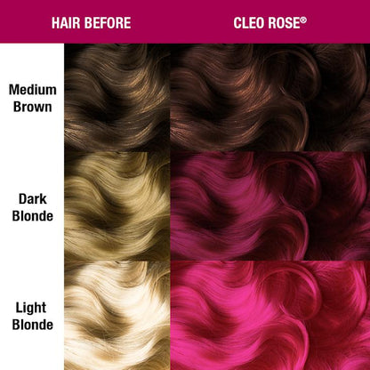 Manic Panic Classic Cleo Rose dye hair colour before and after shade sheet