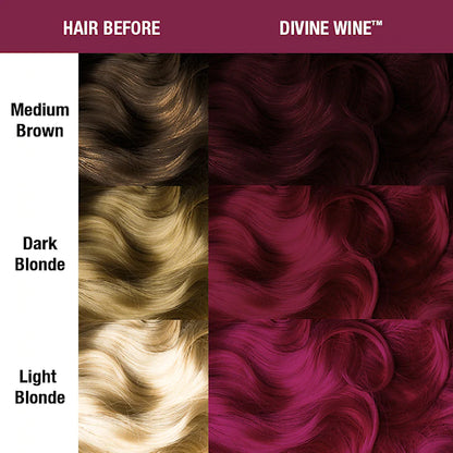 Manic Panic Classic Divine Wine hair colour before and after shade sheet