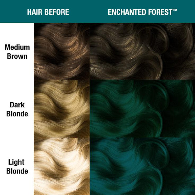 Manic Panic Amplified Enchanted Forest dye hair colour before and after shade sheet