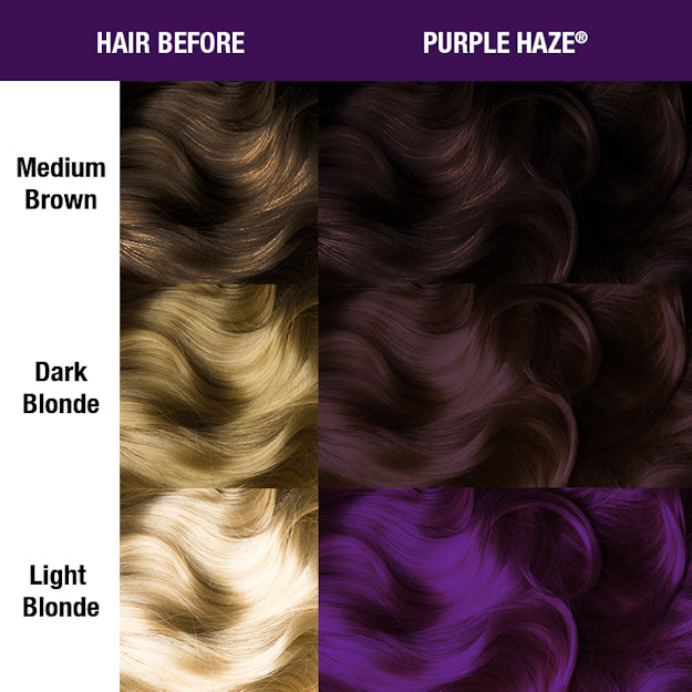 Manic Panic Classic Purple Haze dye hair colour before and after shade sheet