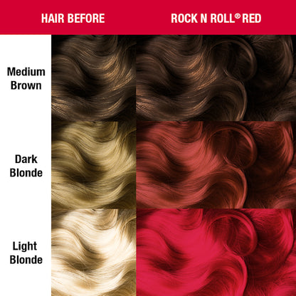 Manic Panic Classic Rock n Roll Red dye hair colour before and after shade sheet