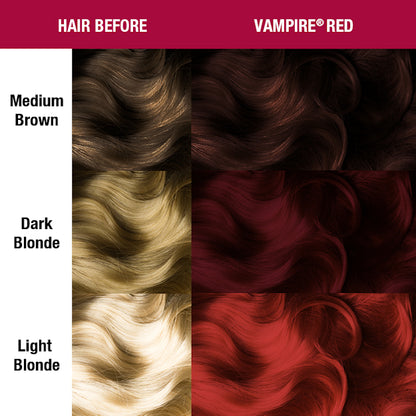 Manic Panic Classic Vampire Red dye hair colour swatch before and after