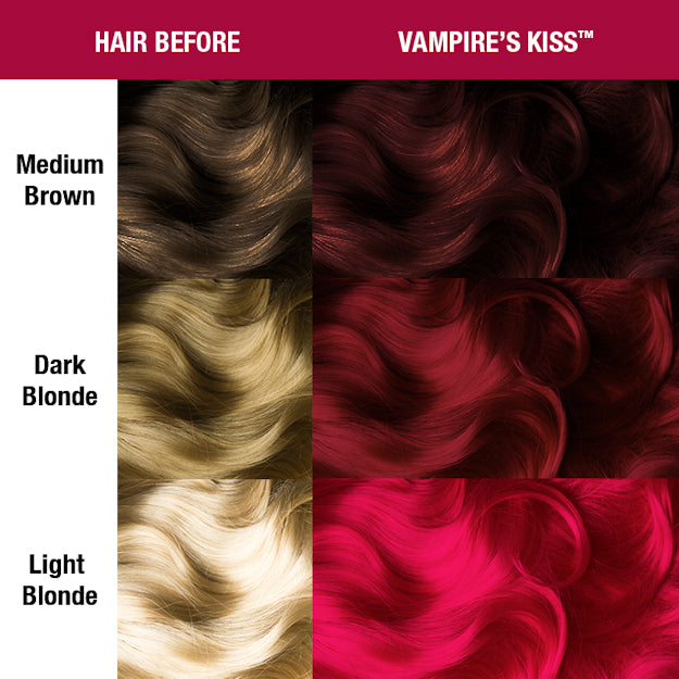 Manic Panic Classic Vampire Kiss dye hair colour before and after shade sheet