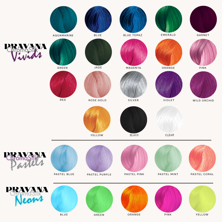 Pravana Chromasilk dye hair colour chart