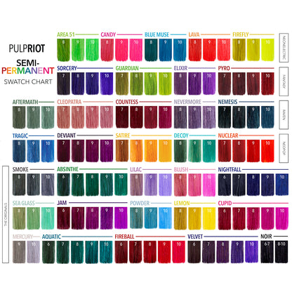 Pulp Riot dye hair colour chart