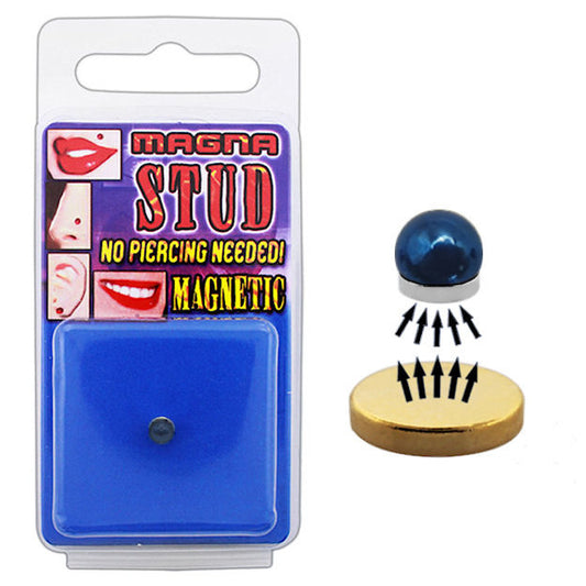 Magnetic stud fake nose and lip piercing in blue